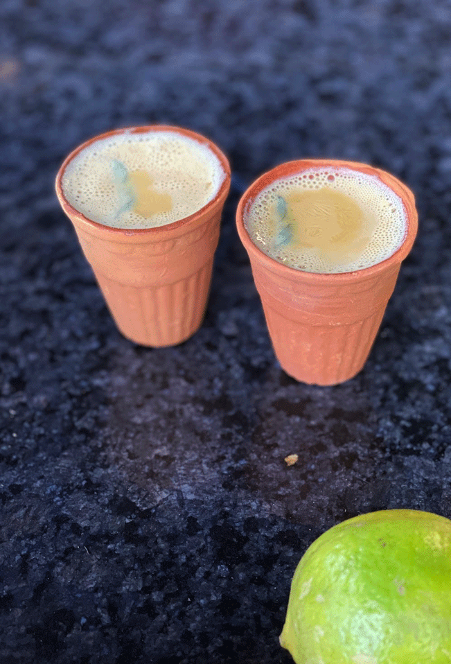 Tiny cups of chai tea in India