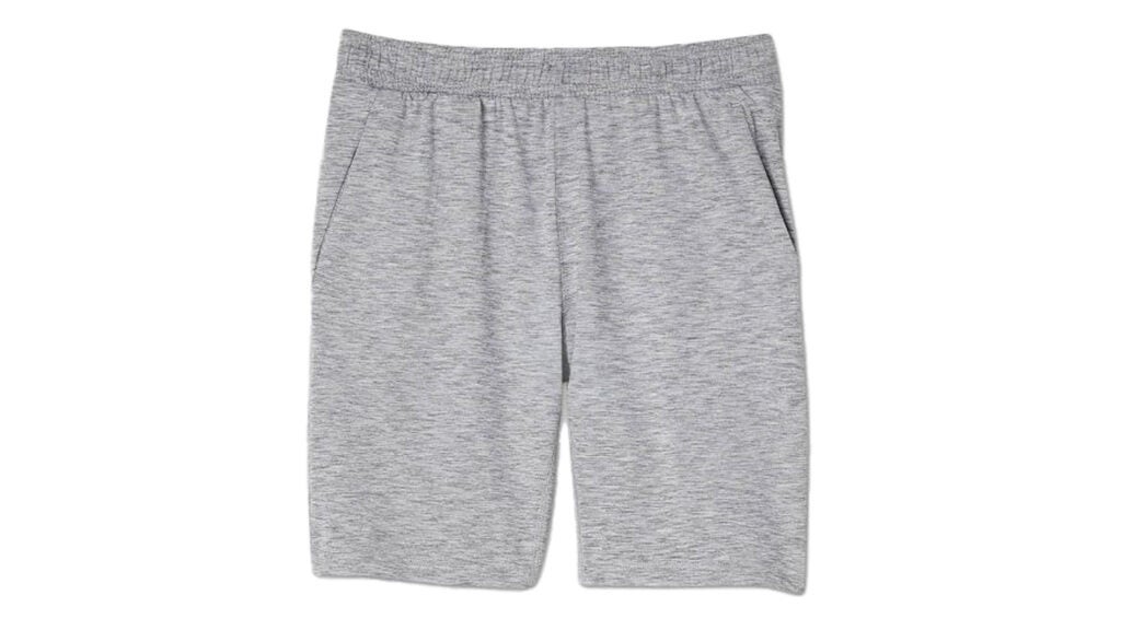 Grey yoga shorts that are longer with a 9-inch inseam