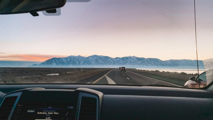 View through the windshield on a car