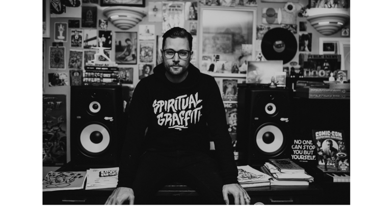 Musician and yoga teacher MC YOGI in his recording studio for Sound Patterns